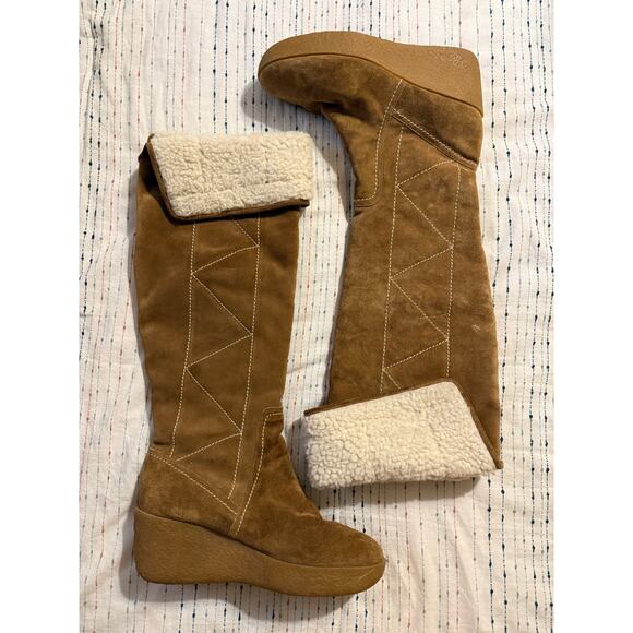 Michael Kors Knee High Suede Sherpa Foldable Platform Boot Y2K Style Womens 10 - Picture 1 of 5